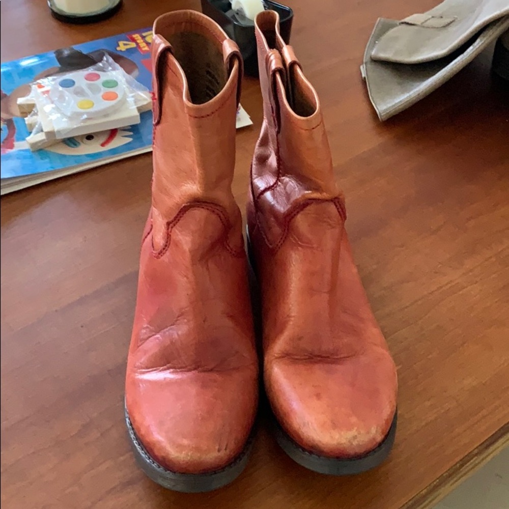Faded red Frye style boot